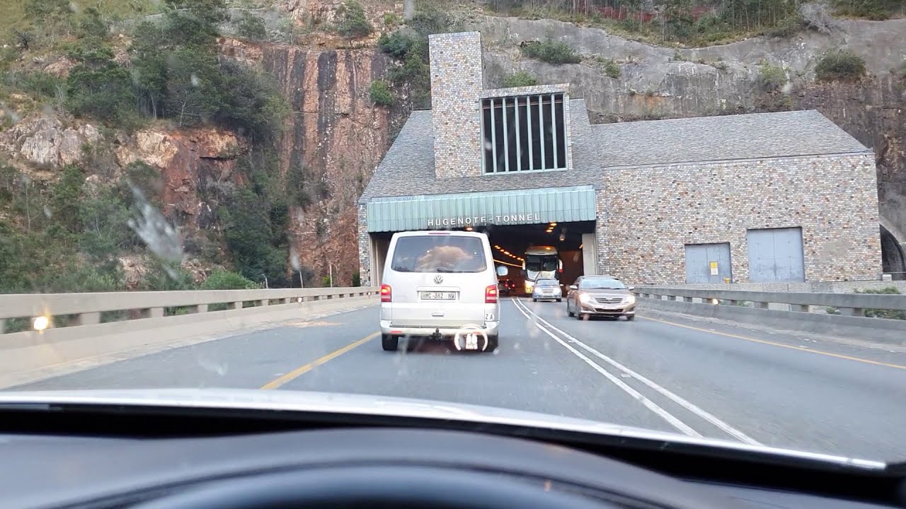 Driving through the Hugenote tunnel. Longest tunnel in South Africa
