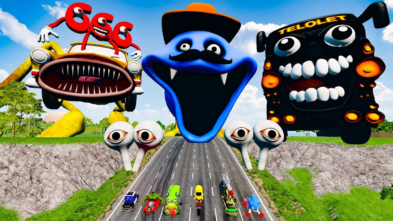 ALL MONSTERS Small & Big Cars & Lightning McQueen with CAR EATER & 3X BUS TELOLET EATER in BeamNG #1