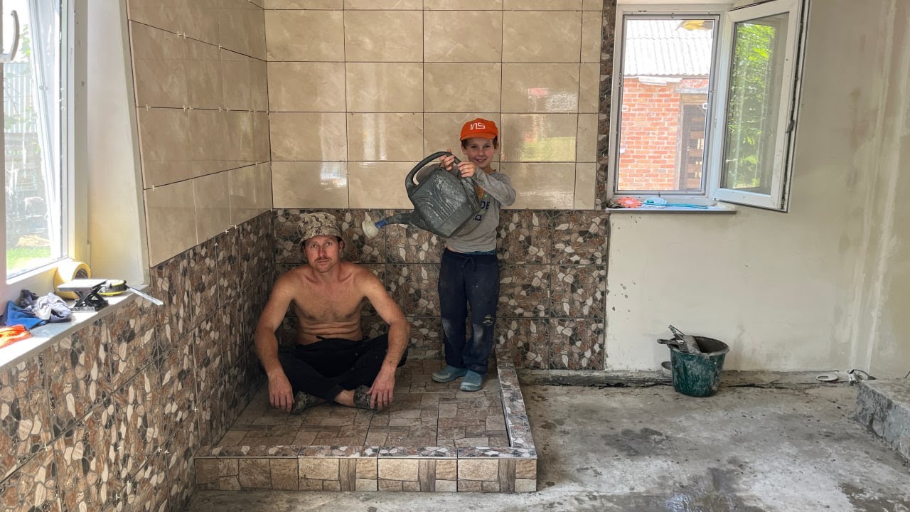 Душевой поддон своими руками! Работаю вместе с сыном!