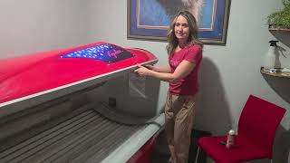 Hybrid tanning beds combine UV tanning lamps with red light therapy (RLT) bulbs.