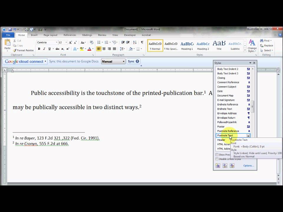 change default font in word footnotes