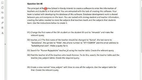 Database Task48|updating, searching and creating a view|1 year|java institute|D Fernando|@dtecknow