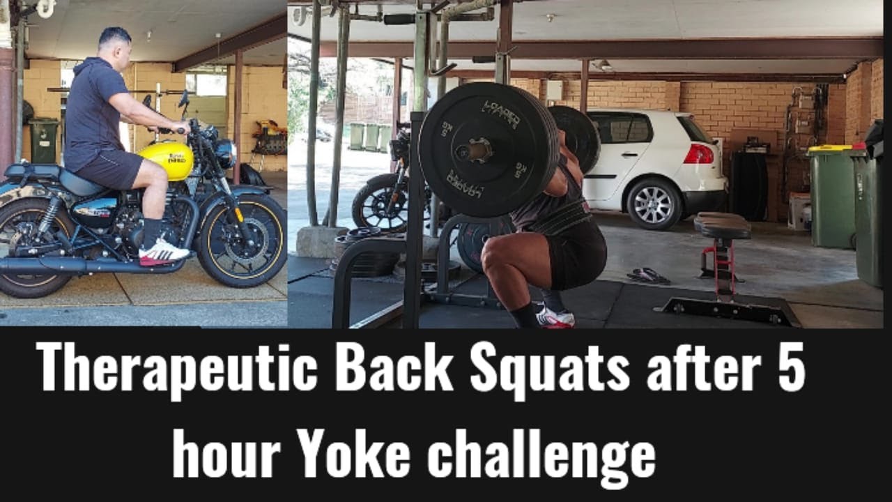 Therapeutic back squats after 5 hours of yoke challenge youtuber