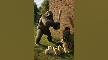 Rescue 🦍🐱 Gorilla vs Python, saves tiny kittens unbelievable! ありえない！ #shorts #gorilla #cat #funny