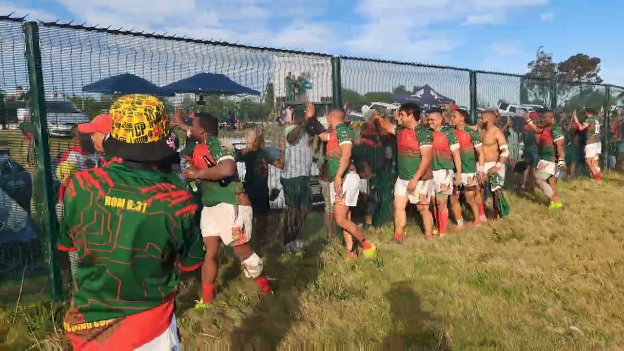 Gardens players interacting with truimphant supporters right after the Kruisfontein match
