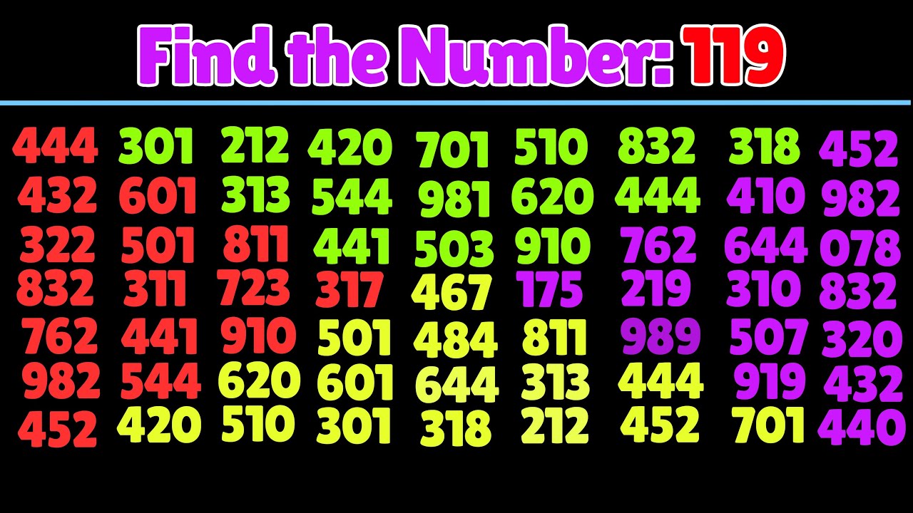 Find the Number "119". Test your eyes. Focus your mind. Number Challenge 