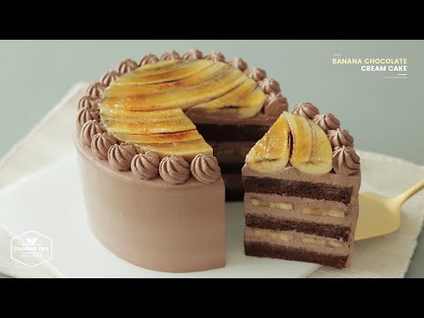 🍌 바나나 <strong>초코</strong> <strong>생크림</strong> 케이크 만들기 : Banana Chocolate Cream Cake Recipe | Cooking tree