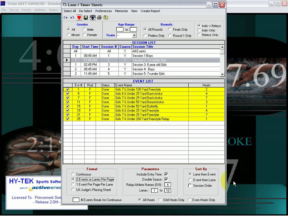 HyTek Meet Manager 2.0 Printing Lane Timer Sheets YouTube
