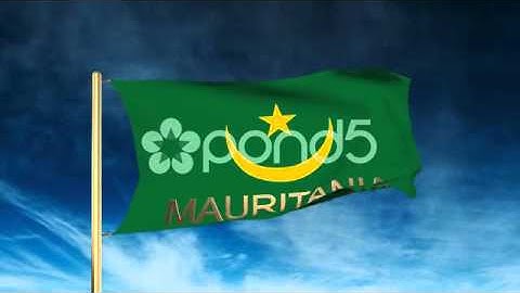 Mauritania Flag Slider Style With Title. Waving In The Wind With Cloud