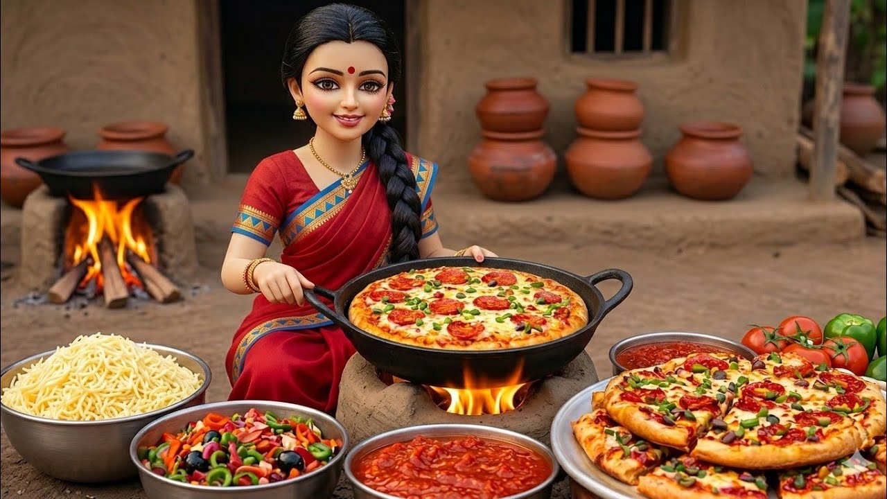 Tiny Hands, Giant Pizza! | Miniature Doll Village Pizza Cooking