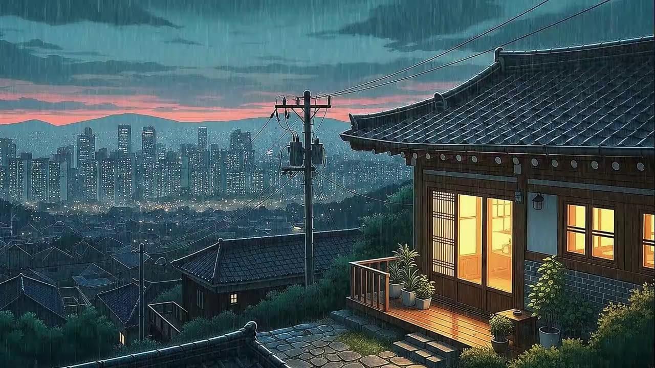 Rain Sounds and Lofi for Productivity in a Soft Korean Rainy Night for Clear Thinking 😌