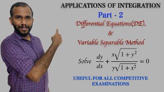 Differential Equations|Part-2|Variable Separable Method|Applications of Integration|Important...