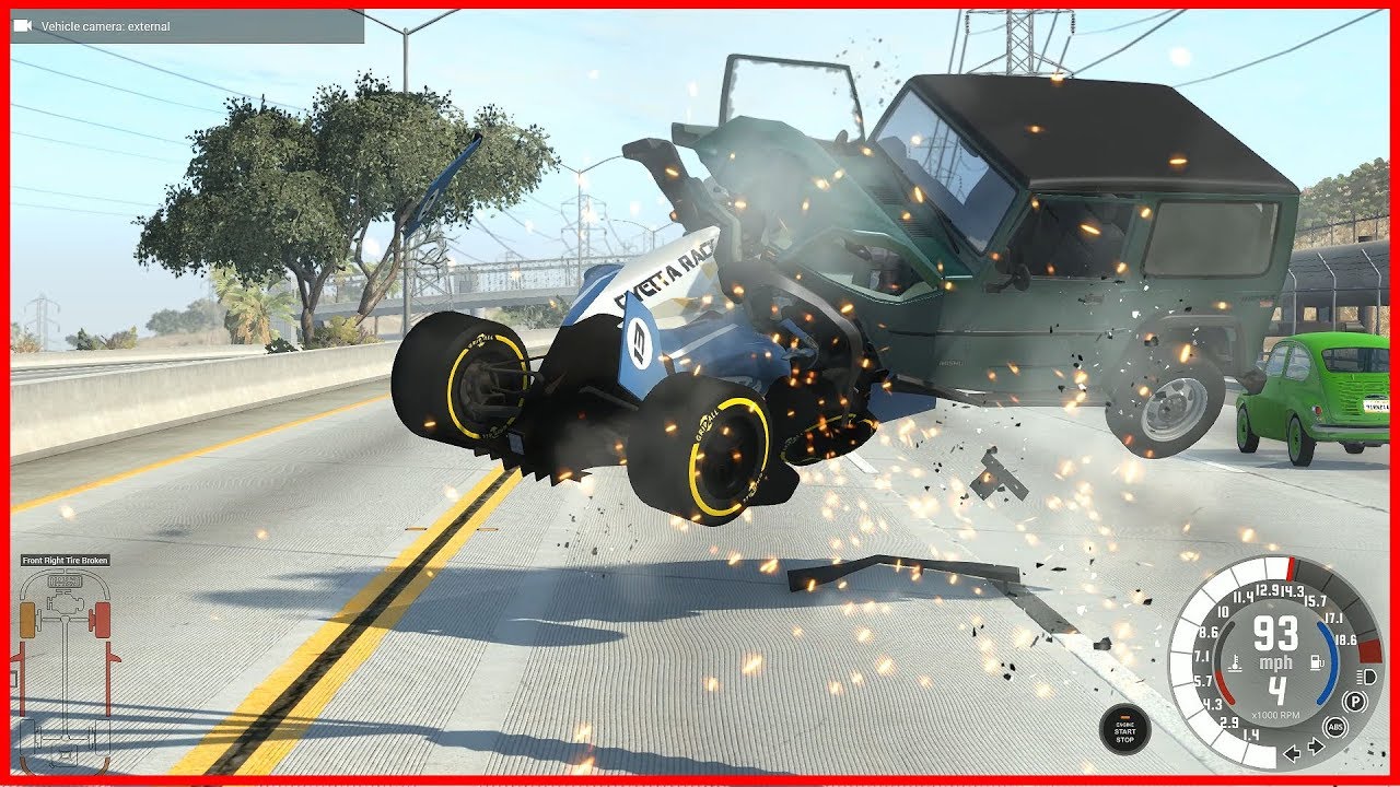 F1 slow motion crashes on highway /F1 formula racing gameplay Beamng Drive - YouTube