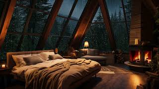 Dark Night Ambience with Fireplace Cracklings  Heavy Rainfall & Thunders for Deep Sleep, Relaxation