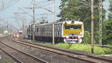 Extreme parallel Trains Race : Rajdhani Express Overtake Emu Local Train At Madhusudhanpur Station