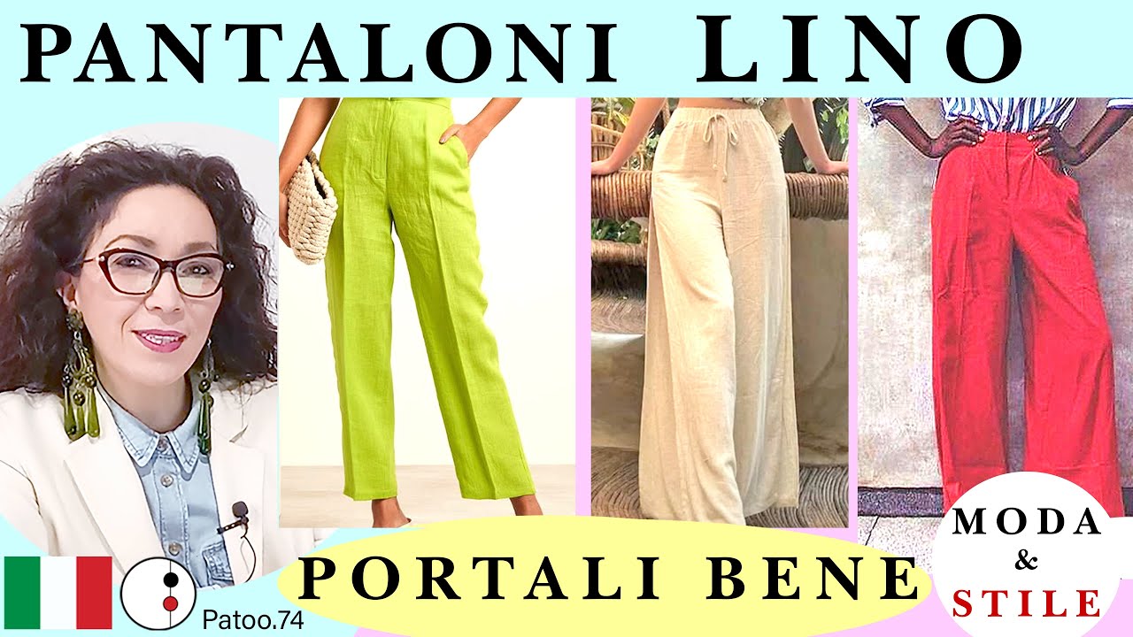 Pantaloni In Lino E Cotone Donna - Mussola, Tinta Unita, Vita Elastica, Con Tasche, Per L'Estate, Taglio Dritto - 2