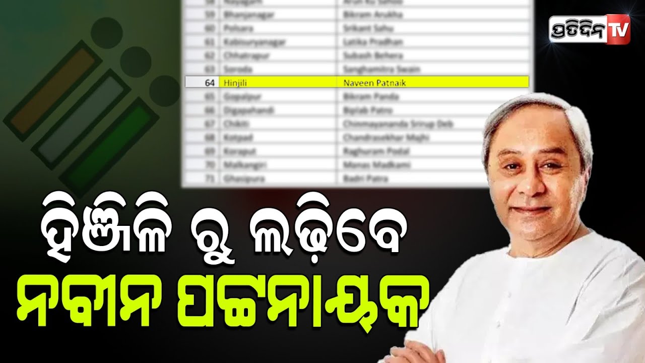 ହିଞ୍ଜିଳିରୁ ପୁଣି ଲଢ଼ିବେ ନବୀନ ପଟ୍ଟନାୟକ।Naveen Patnaik will contest from Hinjili Assembly constituency.
