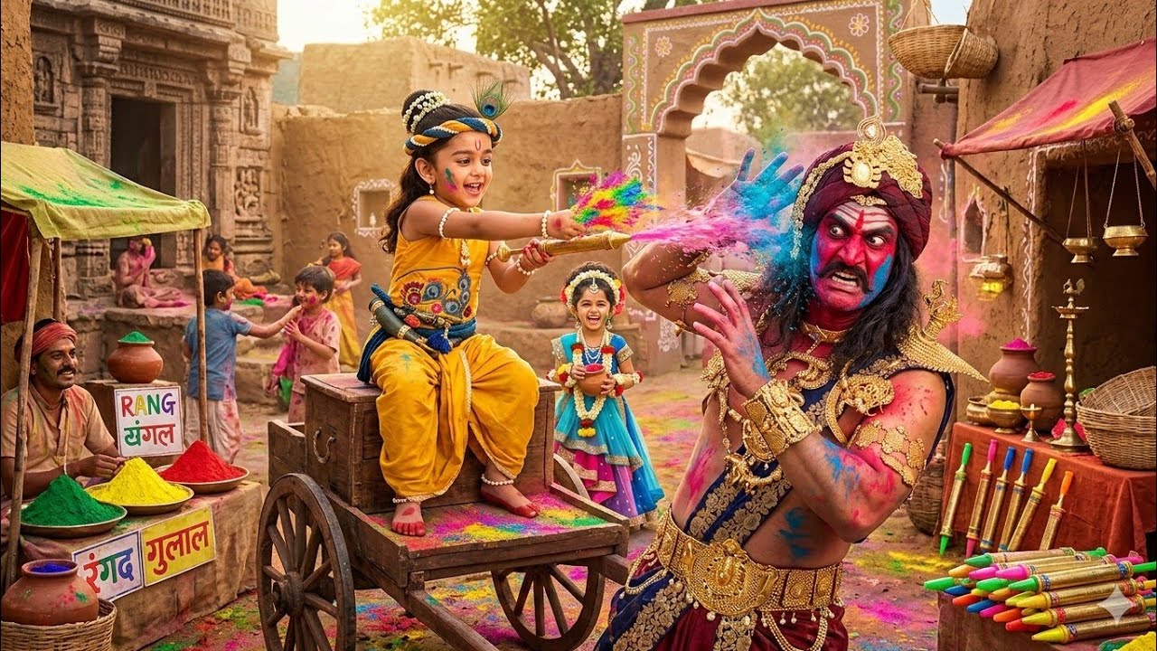 होली में बाल कृष्ण की नटखट लीला - कंस पर फेंका रंग | यशोमती मईया के नंदलाला |Krishan Leela 