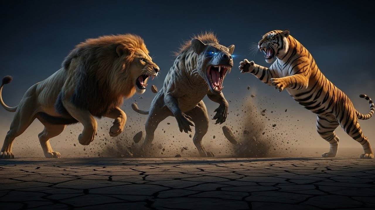 Lion & Tiger vs Hyaenodon – Protecting the Cubs at All Costs