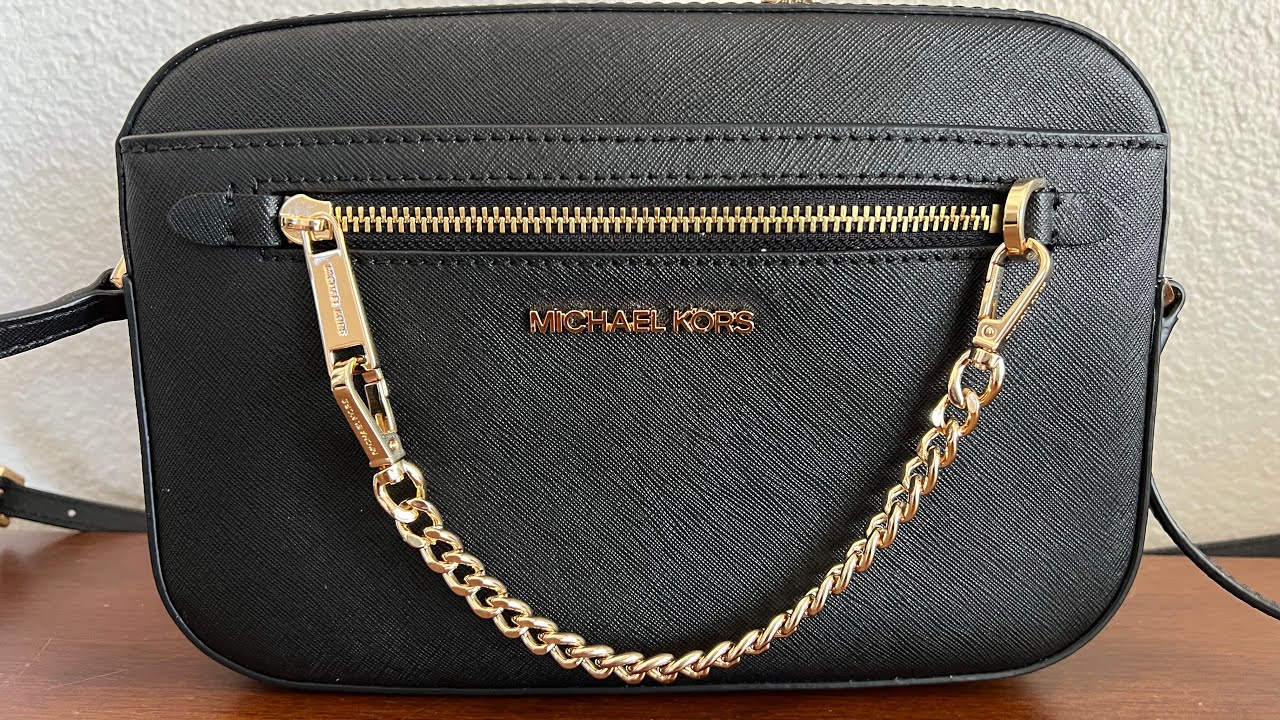 Michael Kors Jet Set Item Large East West Saffiano Leather Zip Chain Crossbody Handbag