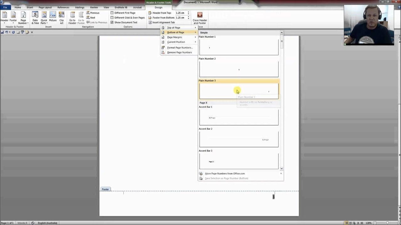 Inserting page numbers in ms word youtube