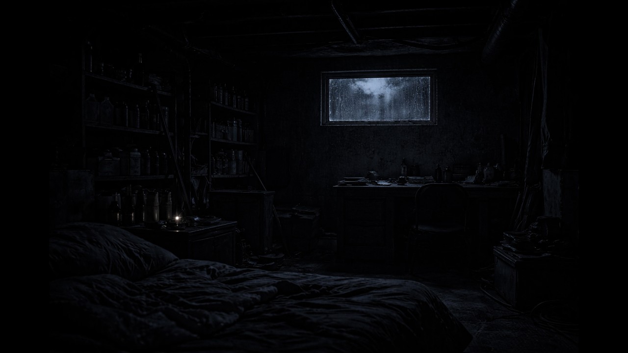 View From My Basement. Heavy Rain To Go To Sleep 🌧️ Dark Room Ambience for Deep Sleep