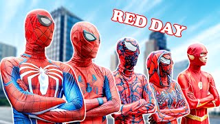 6 RED SPIDER-MAN Bros || Hey, Today is RED COLOR DAY !!! ( Red Food, Red Bad Guy, Nerf Gun...)