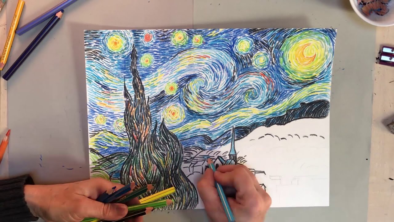 La notte stellata di Van Gogh. Interpretazione a pastello 