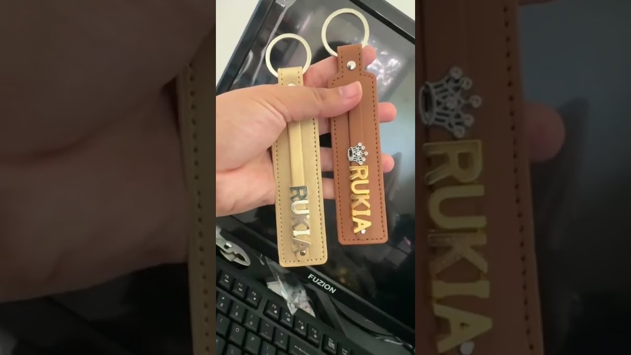 Leather Key chain in Gold or Silver Letters 