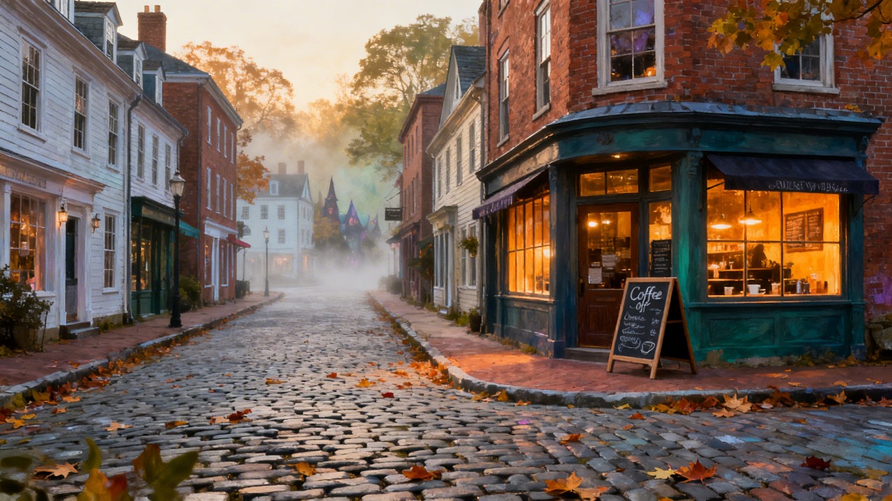 4K Cozy Autumn Coffee Shop with lofi Jazz Music for Relaxing, Studying and Working. Halloween Vibes