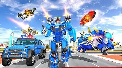 Rhino Robot Car Transforming Games–City Battle Part-5 | US Police Transform Robot Car Rhino GamePlay