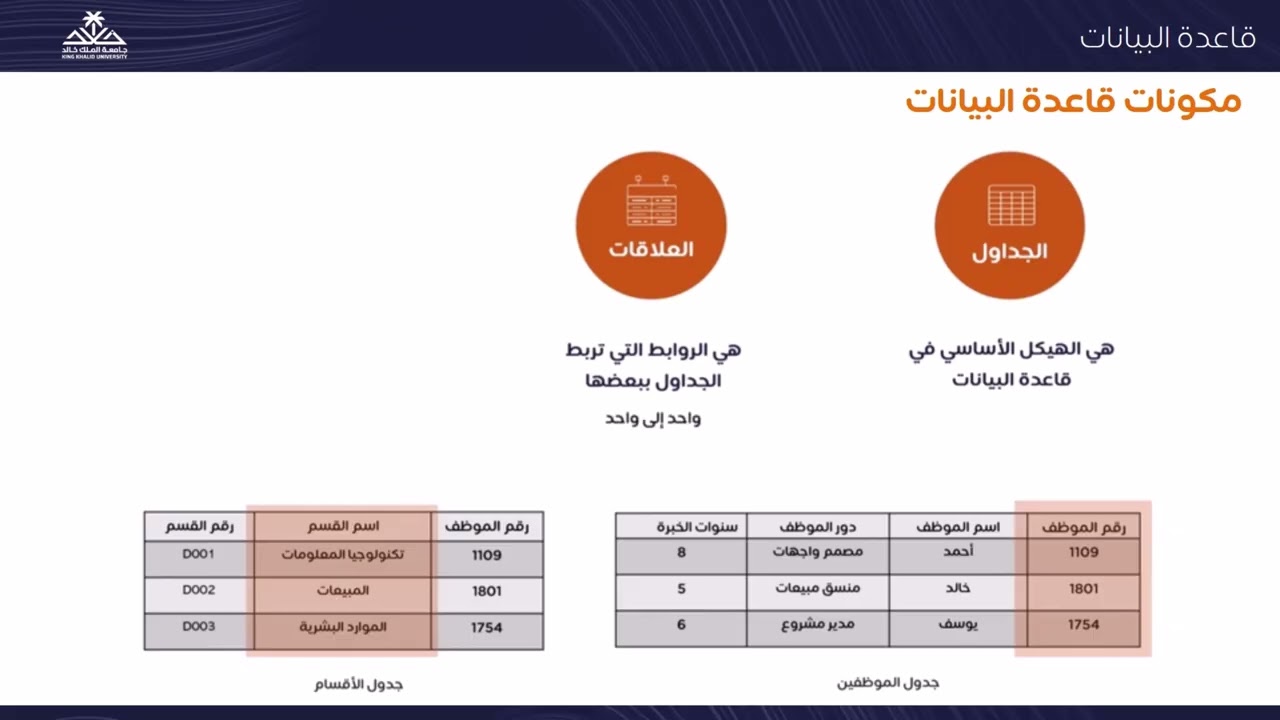مكونات قاعدة البيانات