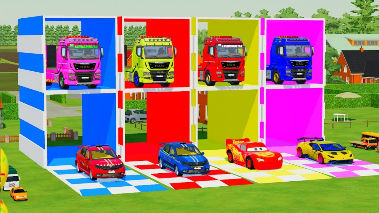 TRANSPORTING ALL POLICE CARS & MCQUEEN, LAMBORGHINI  WITH MERCEDES-BENZ TRUCKS ! | FS22 #36