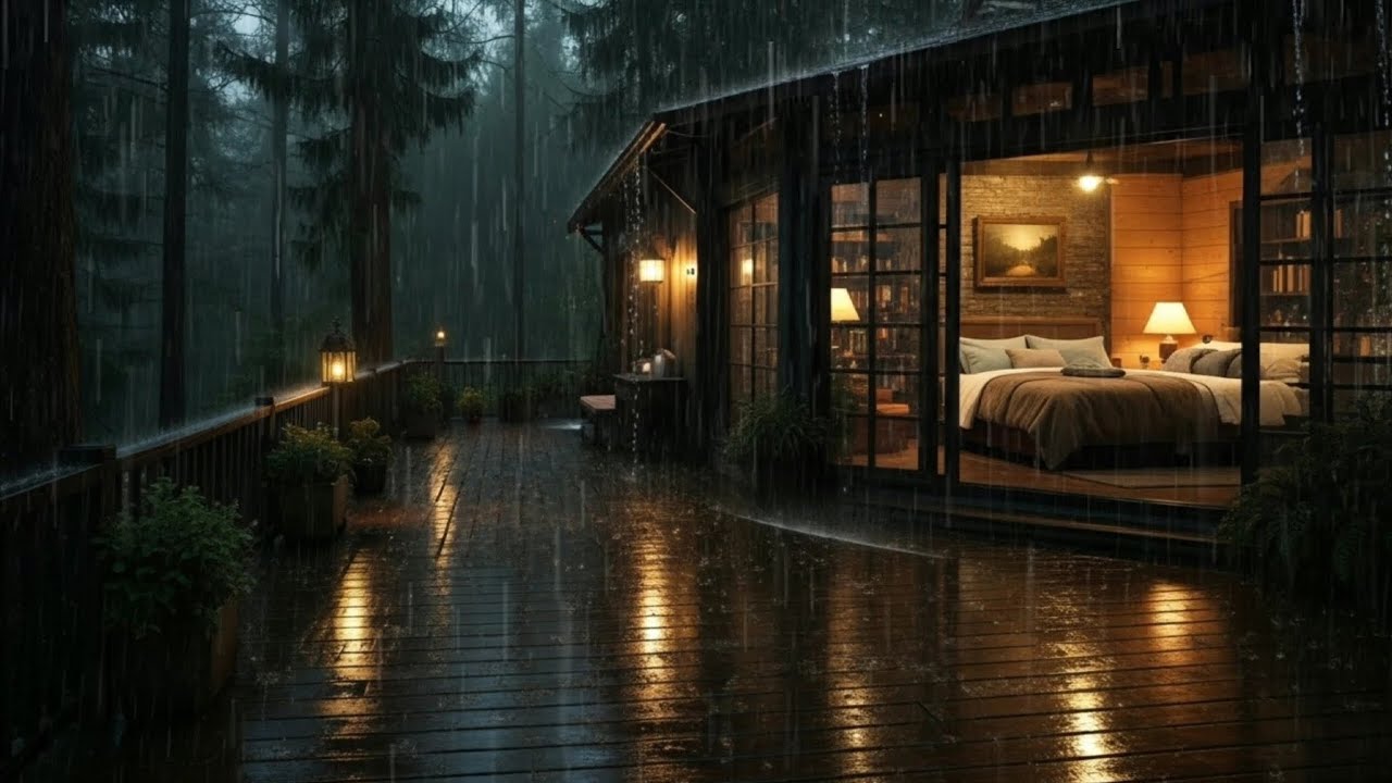 Peaceful Atmosphere in a Rainy Forest Cabin | Rain Sounds for Deep ...