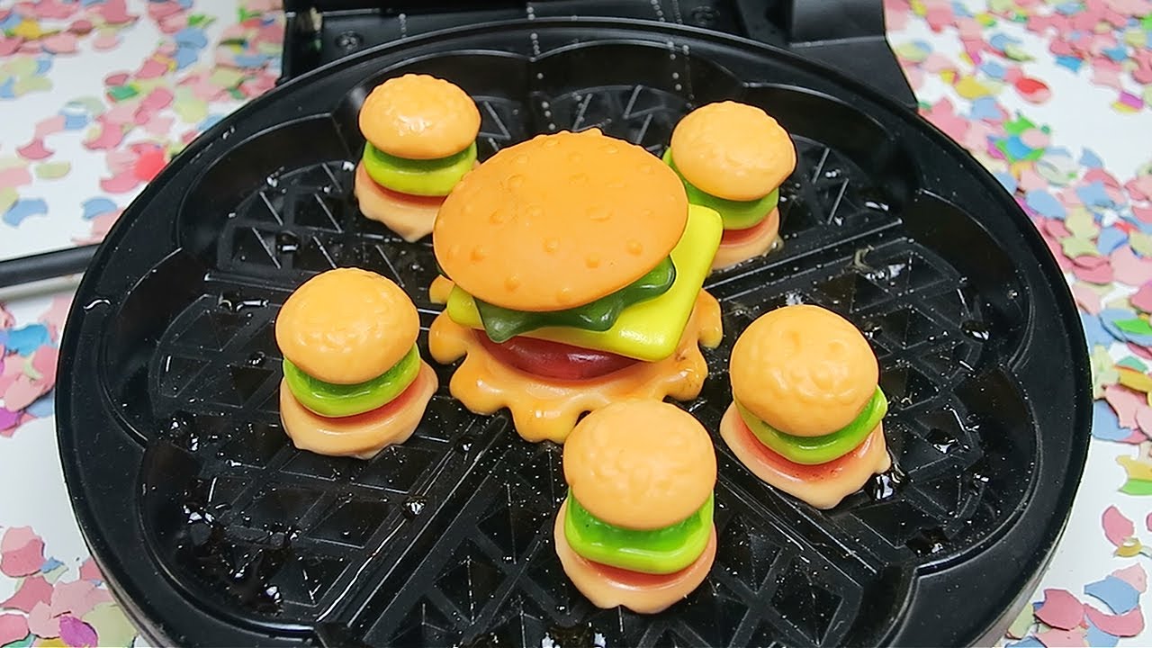 WAFFLE IRON vs GUMMY HAMBURGER CANDY YouTube