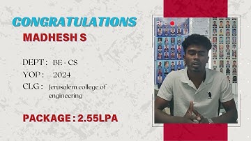 Congratulations,Madhesh S, for getting placed as a Test engineer.