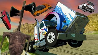 Siren Head Caused a Massive Car Crash on a Mountain?!  (BeamNG Multiplayer Races & Crashes)
