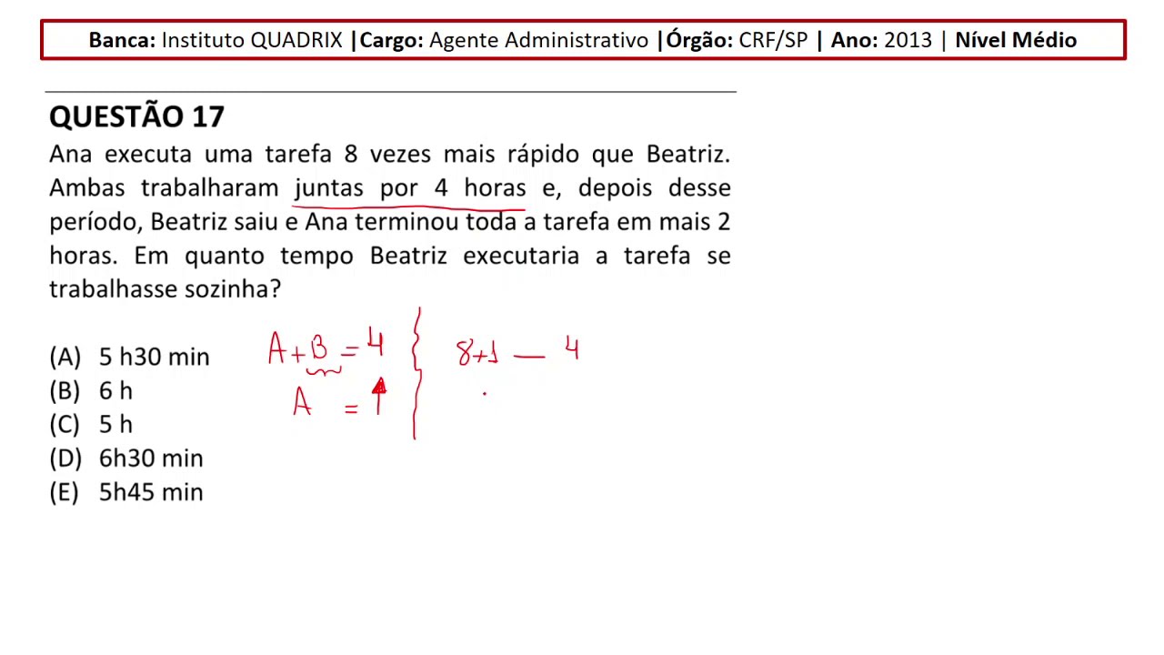 2013 #QUADRIX MÉDIO CRF SP PROVA DE RACIOCÍNIO LÓGICO QUESTÃO 17 RESOLVIDA PASSO A PASSO