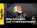 Miley Cyrus goes rock 'n' roll in black leather on Grammys 2026 red carpet
