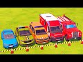 POLICE CARS, FIRE DEPARTMENT, VOLKSWAGEN AMBULANCE VEHICLES TRANSPORTING WITH TRUCKS - FS22