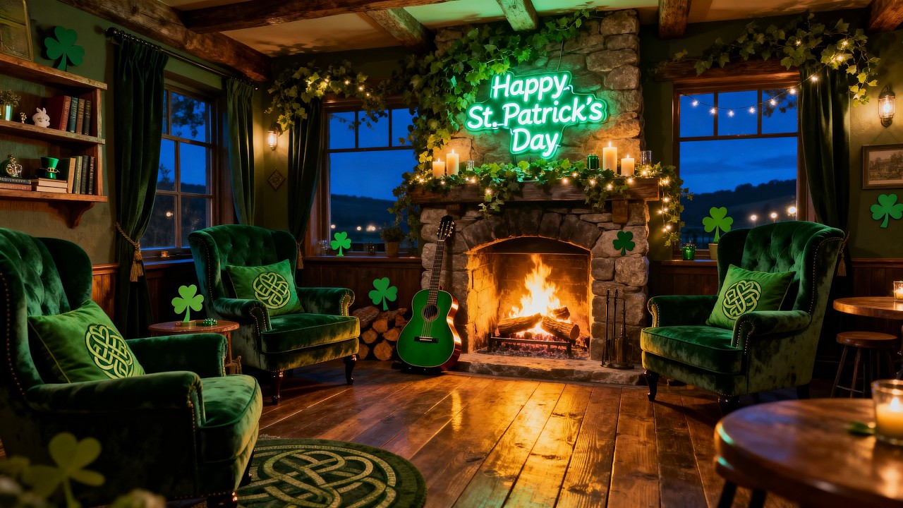 St Patrick’s Day Cozy Fireplace 🍀 | Calm Irish Instrumentals