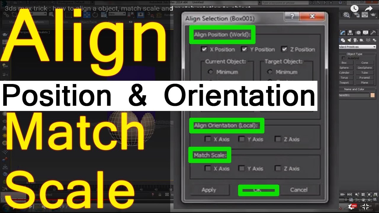 3ds max trick : how to align a object, match scale and match rotation to  object - YouTube