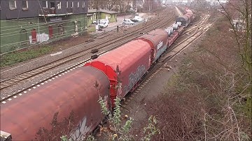 DB Railion long cargo train in german steel county
