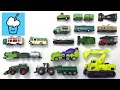 Green vehicles collection Toys tomica transformers siku minibus ferry excavator steam train