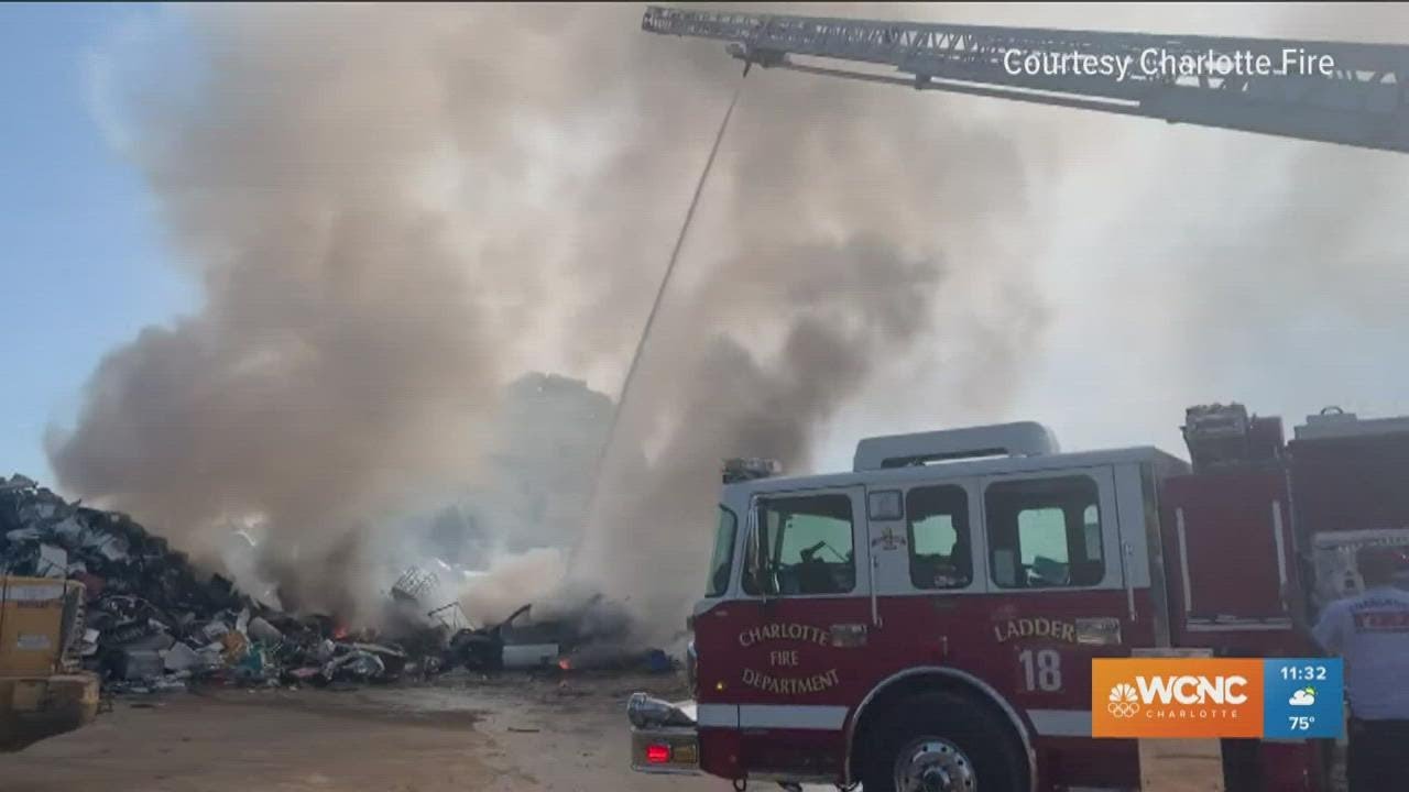 Plume of smoke from large fire at recycling facility visible from ...
