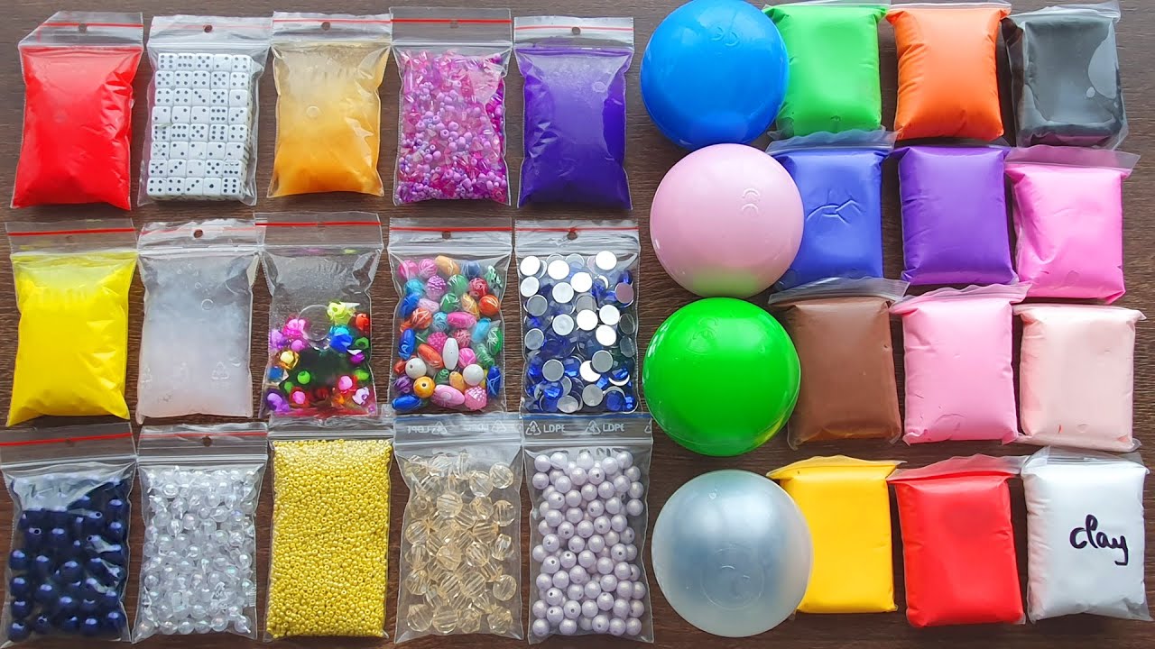 Making Crunchy Slime with Bags Funny Balls and Clay