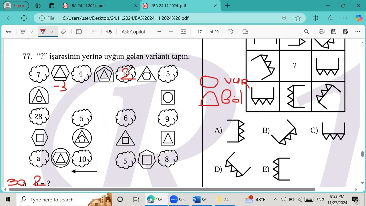 24.11.2024 tarixli sınağımızın Məntiq suallarının izahı! R1 Academy!