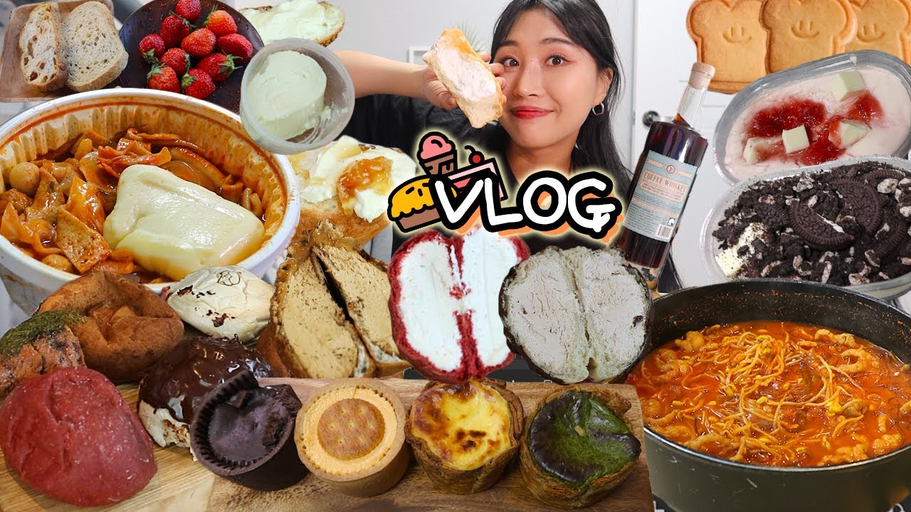 VLOG) 빵태기 종료 선언. 디저트 위주 먹방 브이로그🥨🧇🍰🧁 카이막 응떡 국물닭발 크림빵 비건빵 타르트 etc. mukbang blog