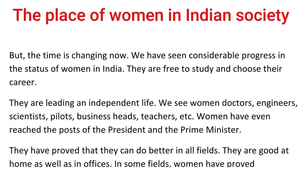 The Place of Women in Indian Society essay in English | The best essay ...