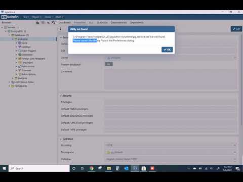 dialog คือ  New Update  pgAdmin - Please correct the Binary Path in the Preferences dialog Solution for Windows - Suscribe!!